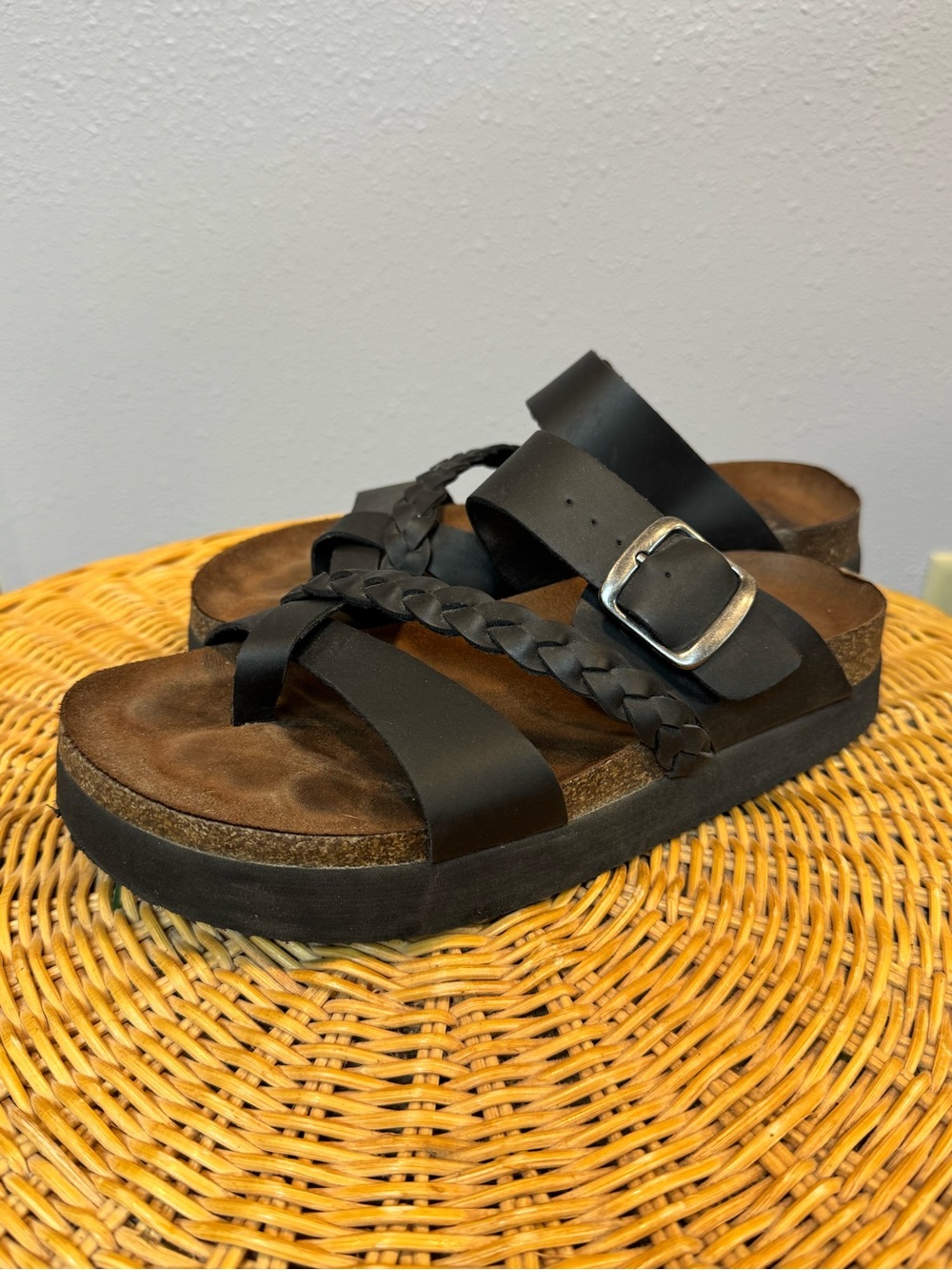 Cliffs Black Braided Strap Cork Footbed Sandal by White Mtn
